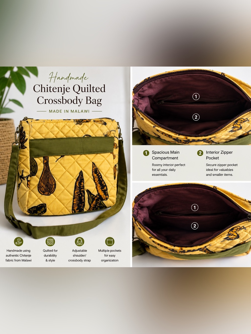 ✨ NEW Handmade Malawi Chitenje Quilted Crossbody Bag ✨